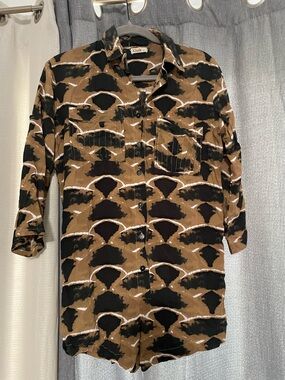 Khush Abstract Print Button-Up shorts romper  in Brown, Black & White